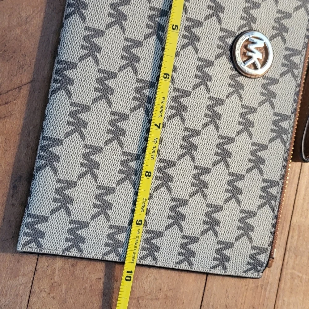 Michael Kors Khaki Tan Brown PVC Signature Print Wristlet